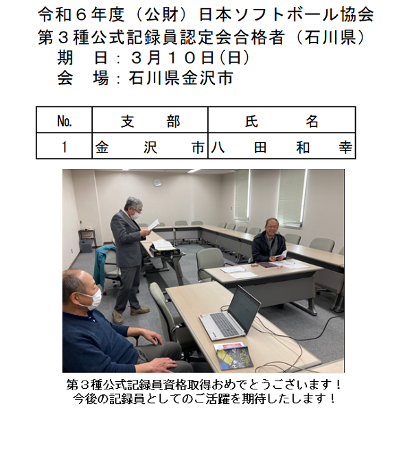 令和６年度第３種公式記録員合格者名簿