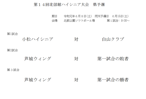 第１４回北信越ハイシニア大会 県予選 組合せ
