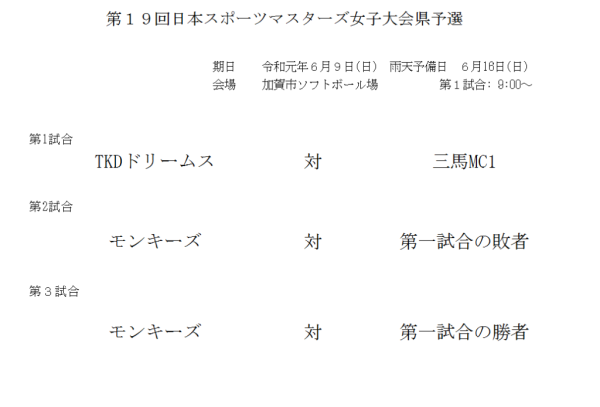 第１９回日本スポーツマスターズ女子大会県予選 組合せ