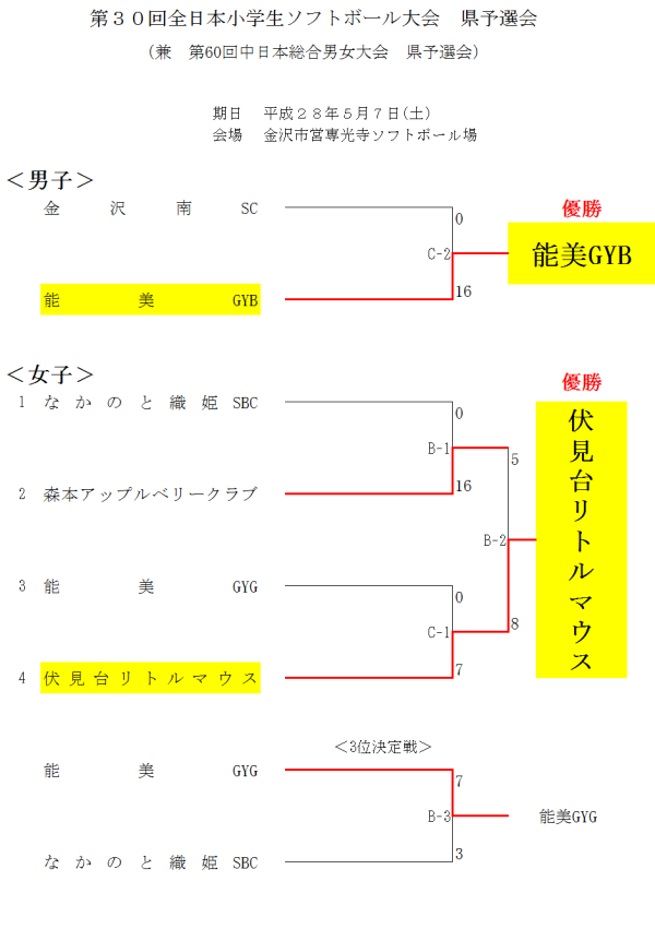 第３０回全日本小学生大会　県予選会　トーナメント 結果