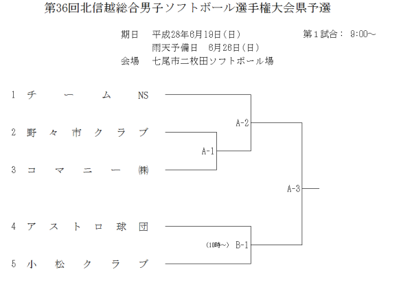 第36回北信越総合男子ソフトボール選手権大会県予選 トーナメント表
