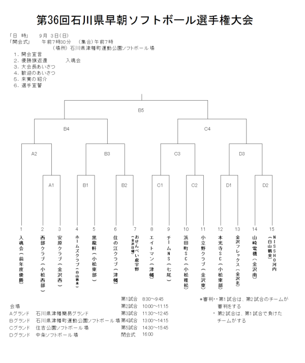 第36回石川県早朝選手権大会　　組合せ